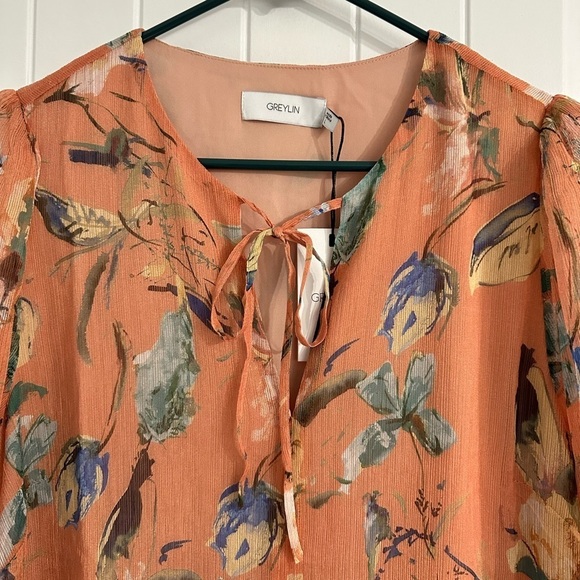 NWT Greylin Unwritten Peach Floral Long Sleeve Dress - Picture 3 of 7